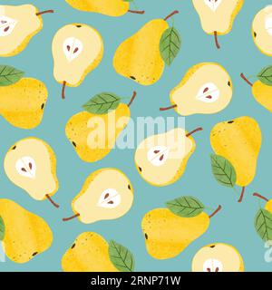Seamless vector pattern with watercolor yellow pears. Stock Vector