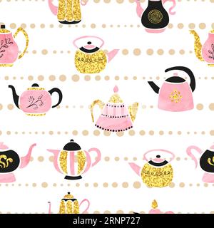 Seamless cute teapots pattern. Vector tea background. Stock Vector