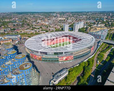 London. United Kingdom. 08/16/2023 Aerial image of The Emirates Stadium. Arsenal Football Club. 16th August 2023 Stock Photo