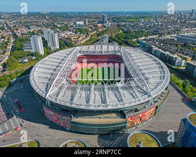 London. United Kingdom. 08/16/2023 Aerial image of The Emirates Stadium. Arsenal Football Club. 16th August 2023 Stock Photo