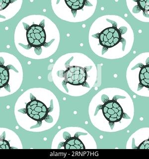 Seamless turtles pattern. Vector dotted background with tortoises. Stock Vector