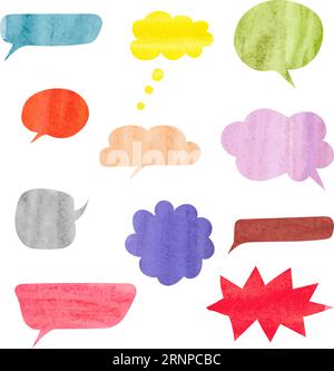 Set of colorful watercolor speech bubbles isolated on white background Stock Vector