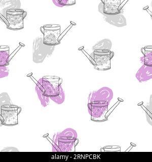 Watering can seamless pattern. Doodle vector background Stock Vector