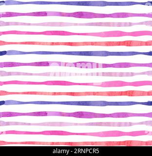 Watercolor horizontal stripes seamless pattern. Striped vector background in purple and pink colors Stock Vector