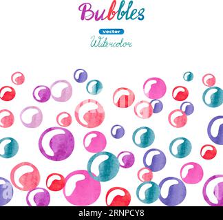 Watercolor bubbles background. Colorful bubbles isolated on white. Vector illustration Stock Vector