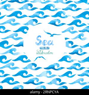 Watercolor sea background. Seamless pattern with abstract hand drawn waves. Vector wallpaper for design Stock Vector