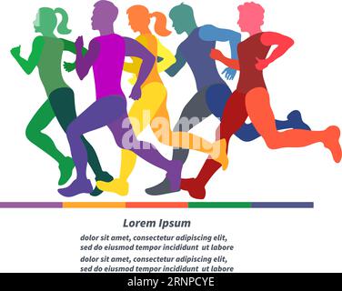 Running people. Colorful hand drawn vector illustration of running silhouettes. Men and women Stock Vector