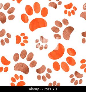 Watercolor paws seamless pattern. Hand drawn paws isolated on white background. Animal print. Vector Stock Vector