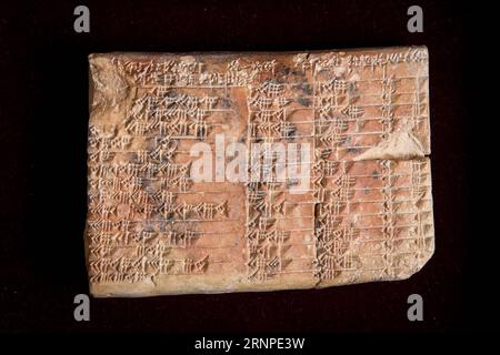 Babylonische Tontafel offenbar entschlüsselt (170825) -- SYDENY, Aug. 25, 2017 () -- Photo taken on April 17, 2017 shows the Babylonian clay tablet in New York, the United States. The mystery of a famous 3,700-year-old Babylonian clay tablet, once owned by the real Indiana Jones, has been unlocked by Australian mathematician Daniel Mansfield. It was revealed on Aug. 25, 2017. (/University of New South Wales) (dtf) AUSTRALIA-SYDENY-BABYLONIAN CLAY TABLET Xinhua PUBLICATIONxNOTxINxCHN   Babylonian Tontafel apparent decrypted  SYDENY Aug 25 2017 Photo Taken ON April 17 2017 Shows The Babylonian C Stock Photo