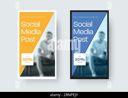 Rectangular vector poster template for special limited offer for big sale. Post layout with triangular design for social media, mass mailing. Set of b Stock Vector
