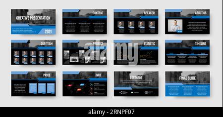 Presentation slide template, vector infographics ready to use for annual report, statistics, information with corporate style. Booklet for analytics, Stock Vector
