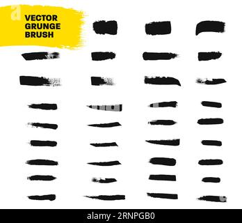 Set of vector black brushes, Grunge paint linear ink strokes elements for decoration, design presentation, isolated on white background. Frames for te Stock Vector