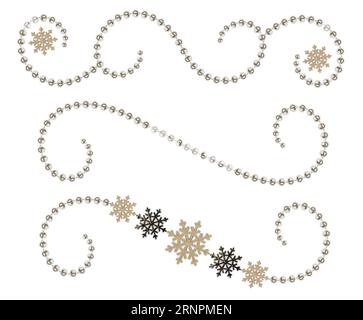 Set of beads vignettes for Christmas decoration isolated on white Stock Photo