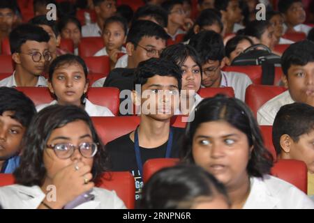 School students live observing remotely the launch of 'Aditya-L1' spacecraft through the PSLV-XL(C57) rocket at the Birla Industrial & Technological Museum, Kolkata. The spacecraft shall be placed in a halo orbit around the Lagrange point 1 (L1) of the Sun-Earth system, which is about 1.5 million km from the Earth. It is designed and developed by the Indian Space Research Organisation (ISRO) and various other Indian research institutes and being launched from the Satish Dhawan Space Centre, India. (Photo by Biswarup Ganguly/Pacific Press) Stock Photo