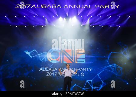 (170909) -- HANGZHOU, Sept. 9, 2017 -- Zhang Yong, CEO of China s e-commerce giant Alibaba, addresses the Alibaba Annual Party celebrating the 18th anniversary of the Alibaba Group in Hangzhou, capital of east China s Zhejiang Province, Sept. 8, 2017. About 40,000 Alibaba employees from dozens of countries and regions attended the party. ) (ry) CHINA-HANGZHOU-ALIBABA-ANNUAL PARTY (CN) ShenxBohan PUBLICATIONxNOTxINxCHN Stock Photo