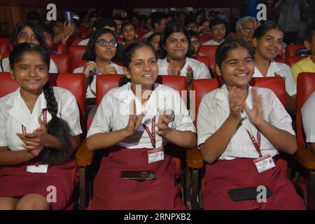 Kolkata, West Bengal, India. 2nd Sep, 2023. School students live observing remotely the launch of 'Aditya-L1' spacecraft through the PSLV-XL(C57) rocket at the Birla Industrial & Technological Museum, Kolkata. The spacecraft shall be placed in a halo orbit around the Lagrange point 1 (L1) of the Sun-Earth system, which is about 1.5 million km from the Earth. It is designed and developed by the Indian Space Research Organisation (ISRO) and various other Indian research institutes and being launched from the Satish Dhawan Space Centre, India. (Credit Image: © Biswarup Ganguly/Pacific Press v Stock Photo