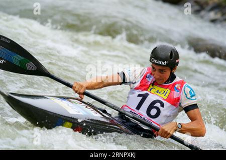 2nd September 2023;  Canal Olimpic de Segre, La Seu d'Urgell, Spain: ICF Canoe Slalom World Cup, Final Men's Kayak, Monica Doria (AND) Credit: Joma/Alamy Live News Stock Photo