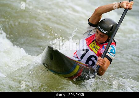 2nd September 2023;  Canal Olimpic de Segre, La Seu d'Urgell, Spain: ICF Canoe Slalom World Cup, Final Men's Kayak, Monica Doria (AND) Credit: Joma/Alamy Live News Stock Photo