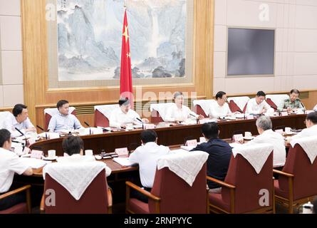(170912) -- BEIJING, Sept. 12, 2017 -- Chinese Vice Premier Wang Yang, who is also head of the State Council Leading Group of Poverty Alleviation and Development, presides over a plenary meeting of the group in Beijing, capital of China, Sept. 12, 2017. ) (wjq) CHINA-BEIJING-WANG YANG-POVERTY ALLEVIATION-MEETING (CN) DingxHaitao PUBLICATIONxNOTxINxCHN Stock Photo