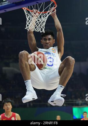 Manila, Philippines. 2nd Sep, 2023. Rhenz Abando of the Philippines dunks during the classification round 17-32 match between the Philippines and China at the 2023 FIBA World Cup in Manila, the Philippines, Sept. 2, 2023. Credit: Meng Yongmin/Xinhua/Alamy Live News Stock Photo