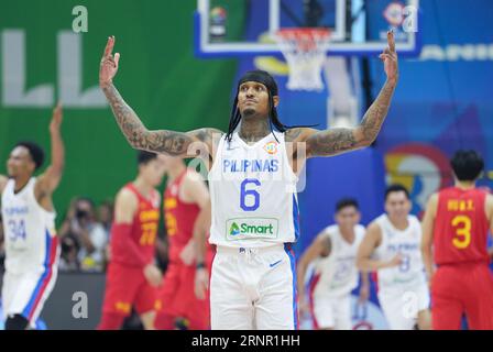 Manila, Philippines. 2nd Sep, 2023. Jordan Clarkson of the Philippines celebrates during the classification round 17-32 match between the Philippines and China at the 2023 FIBA World Cup in Manila, the Philippines, Sept. 2, 2023. Credit: Meng Yongmin/Xinhua/Alamy Live News Stock Photo