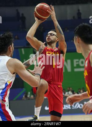 Manila, Philippines. 2nd Sep, 2023. Li Kaier of China shoots during the classification round 17-32 match between the Philippines and China at the 2023 FIBA World Cup in Manila, the Philippines, Sept. 2, 2023. Credit: Meng Yongmin/Xinhua/Alamy Live News Stock Photo