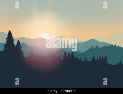 Sunrise time morning landscape with sun rising Vector Image