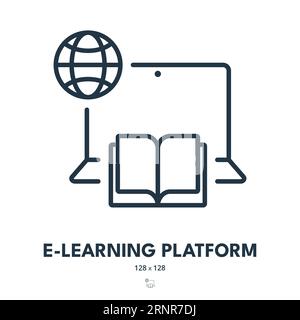 E-learning Platform Icon. Digital, Book, Education. Editable Stroke. Simple Vector Icon Stock Vector