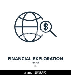 Financial Exploration Icon. Investment, Banking, Worldwide. Editable Stroke. Simple Vector Icon Stock Vector