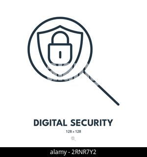 Digital Security Icon. Network, Cyber, Safety. Editable Stroke. Simple Vector Icon Stock Vector