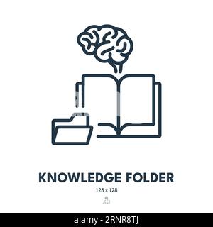 Knowledge Folder Icon. Brain, Book, Education. Editable Stroke. Simple Vector Icon Stock Vector