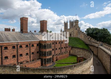 Lincoln gaol from castle walls with cathedral in background Stock Photo