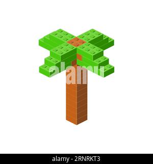 Palm tree in isometry. Toy made of plastic blocks. Vector illustration. Pixel art Stock Vector