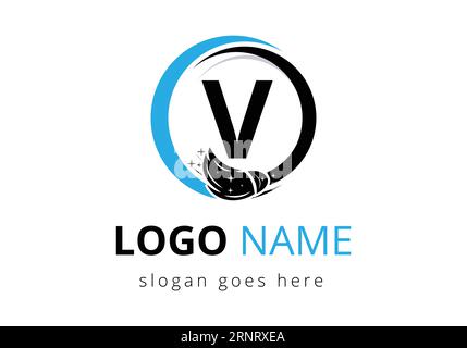 Letter V Cleaning Service Logo Design Concept With Clean Brush Symbol. Cleaning company logo sign symbol Stock Vector