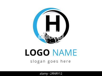Letter H Cleaning Service Logo Design Concept With Clean Brush Symbol. Cleaning company logo sign symbol Stock Vector