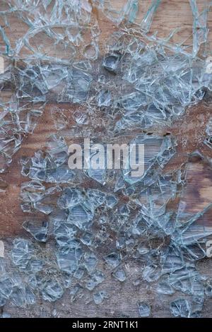 Pattern of smashed window pane, glass is splintered, window pane broken, close-up, Portbail, Cotentin, Manche, Normandy, France Stock Photo