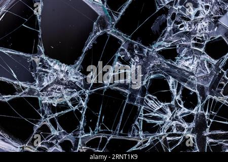 Pattern of smashed window pane, glass is splintered, window pane broken, close-up, Portbail, Cotentin, Manche, Normandy, France Stock Photo