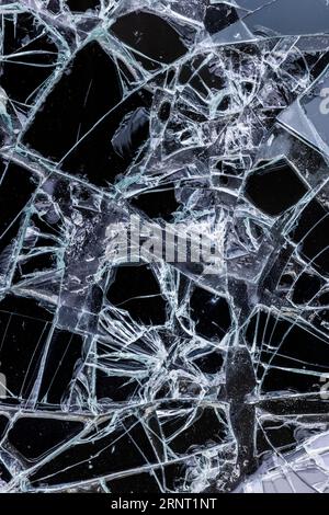 Pattern of smashed window pane, glass is splintered, window pane broken, close-up, Portbail, Cotentin, Manche, Normandy, France Stock Photo