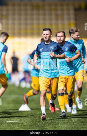 Livingston, Scotland. 02 September 2023.  Livingston players warm up together pre match  Livingston Vs St Mirren, Scottish Premiership  Credit: Raymond Davies / Alamy Live News Stock Photo