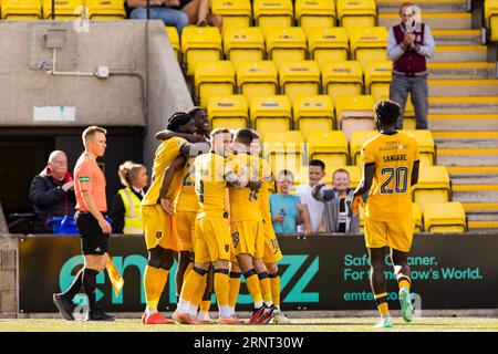 Livingston, Scotland. 02 September 2023.  Livingston celebrate their opening goal  Livingston Vs St Mirren, Scottish Premiership  Credit: Raymond Davies / Alamy Live News Stock Photo