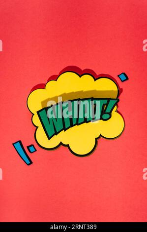 Comic speech bubble with expression text what red backdrop Stock Photo