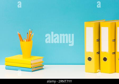 Book pile folders copy space Stock Photo