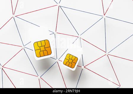 Top view two sim cards with internet communication network Stock Photo