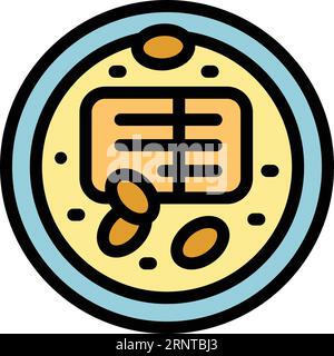 Tart food icon outline vector. Lisbon meal. Fried egg color flat Stock Vector