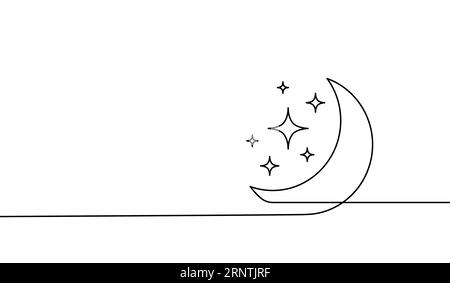 Moon continuous one line art icon. Hand drawn black moon isolated on white background. Hands drawing graphic element crescent. Draw symbol for design Stock Vector