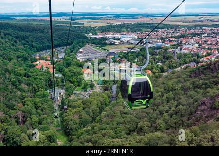 Cable car, cable cars Thale, view of Thale, Harz mountains, Saxony-Anhalt, Germany Stock Photo