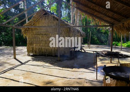 Traditional wooden house of the Tuyuca natives people village, Manaus, Amazonia State, Brazil Stock Photo