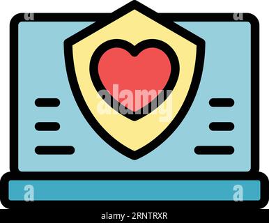 Laptop social care icon outline vector. Worker help. Old health color flat Stock Vector