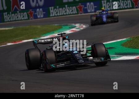 Monza, Italy. 2 Sep, 2023. George Russell of uk driving the (63) Mercedes-AMG Petronas F1 Team F1 W14 E Performance Mercedes, during Formula 1 Pirelli Gp d'Italia. Credit: Alessio Morgese/Alessio Morgese / Emage / Alamy live news Stock Photo