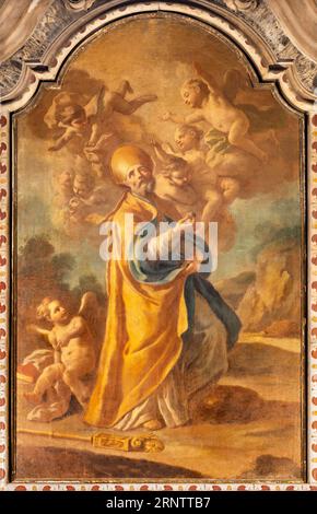 NAPLES, ITALY - APRIL 23, 2023: The painting of St. NIcholas of Bari in the church Chiesa di San Nicola alla Carita by  Francesco Solimena Stock Photo